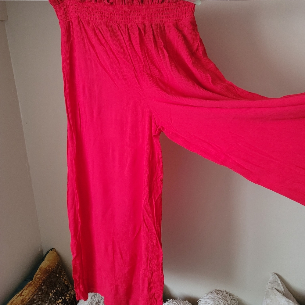 Red Wide Leg Rayon Pants